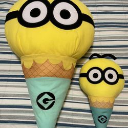 Minion Ice Cream plush bundle,  27in cone, 13in cone, and bonus 5in minion emoji 