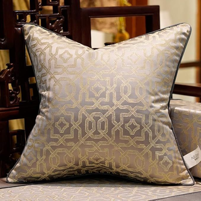Avigers 20βX20β Chinese Style Grey Chain Pillow Cover, (1) Pillow Cover. Inserts Not Included.