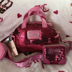 Juicy Couture Pink Sequins “Puffed Up Satchel” & matching wallet