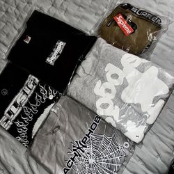 Sp5der hoodie, Sp5der shirt, Supreme shirt, Hellstar shirt, & Supreme handbag 