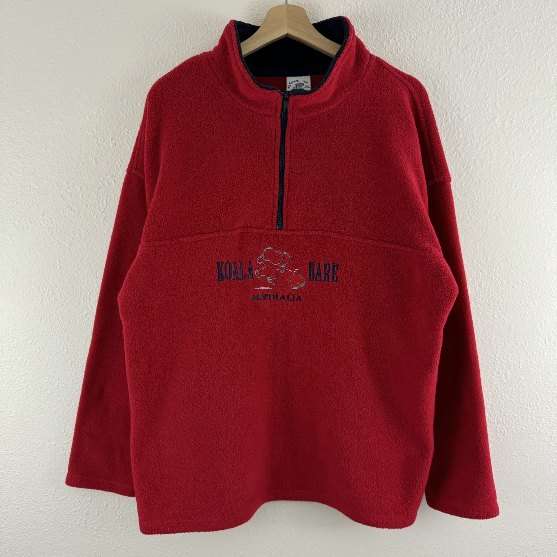 Koala Bare Australia Vintage 90s Red Quarter Zip Oversized Fleece Sweatshirt