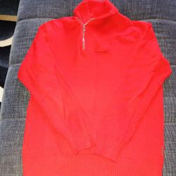 Sean John Mens size XL Shawl Collar Long Sleeve Ribbed Detail Sweater Red Zipper