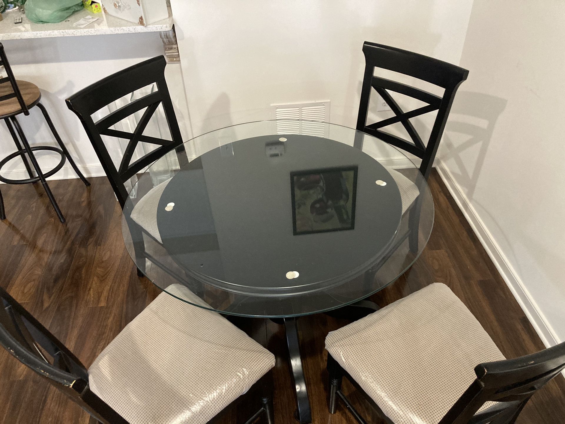 5-Piece Dining Room Set, Black Mahogany w/Glass Top
