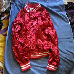 Red Satin Varsity Style Jacket – Retro Streetwear