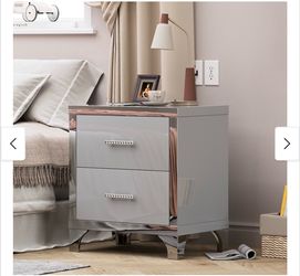 High Gloss Mirrored Nightstand With 2 Drawers,Modern End Table With Drawers