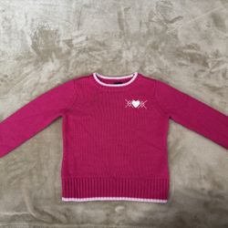 GAP Kids Girl Sweater Pink Heart Sparkle Valentines Size XS 4-5