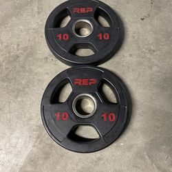 Pair of 10 lbs REP Fitness Rubber Coated Olympic 2” Weights - 20 lbs total