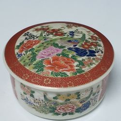 Japanese Porcelain Powder Box Peacock Design