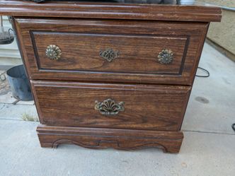 Wood 2-Drawer Nightstand with Brass Hardware
