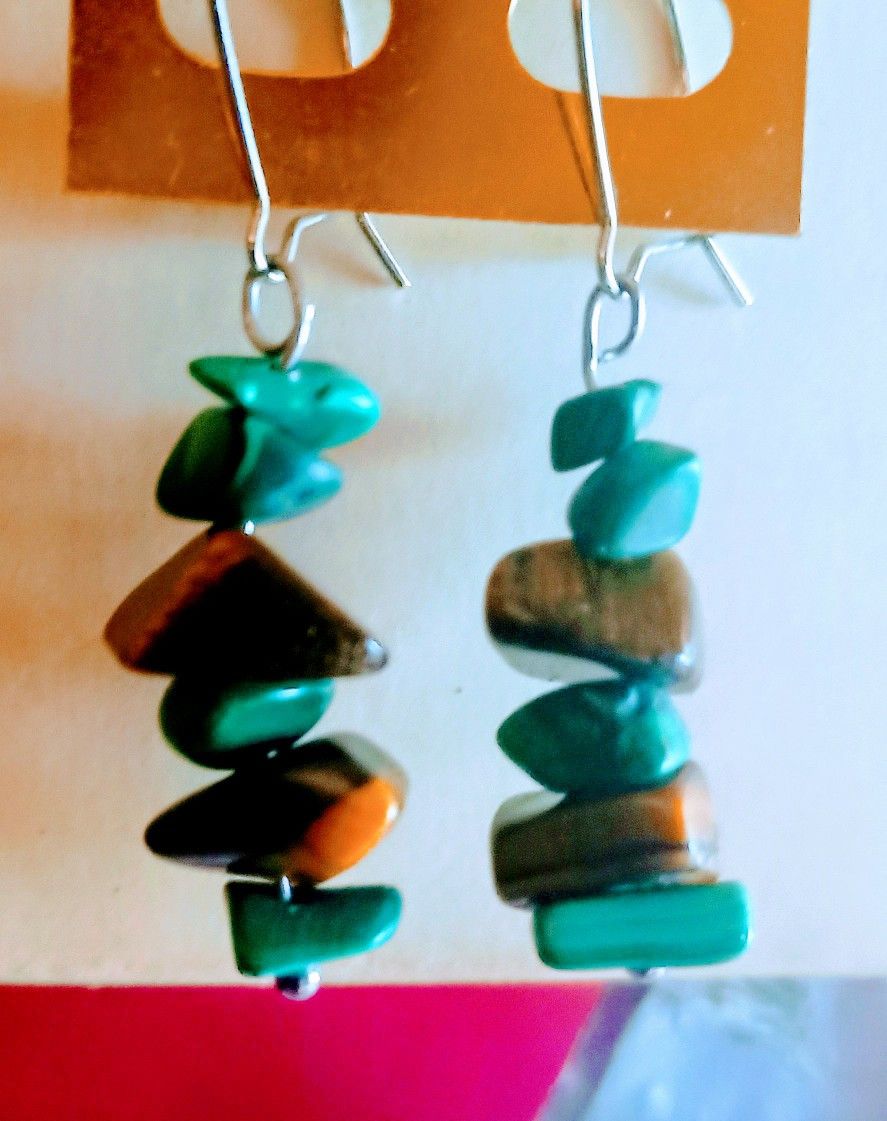 GENUINE TURQUOIS & TIGER EYE EARRINGS