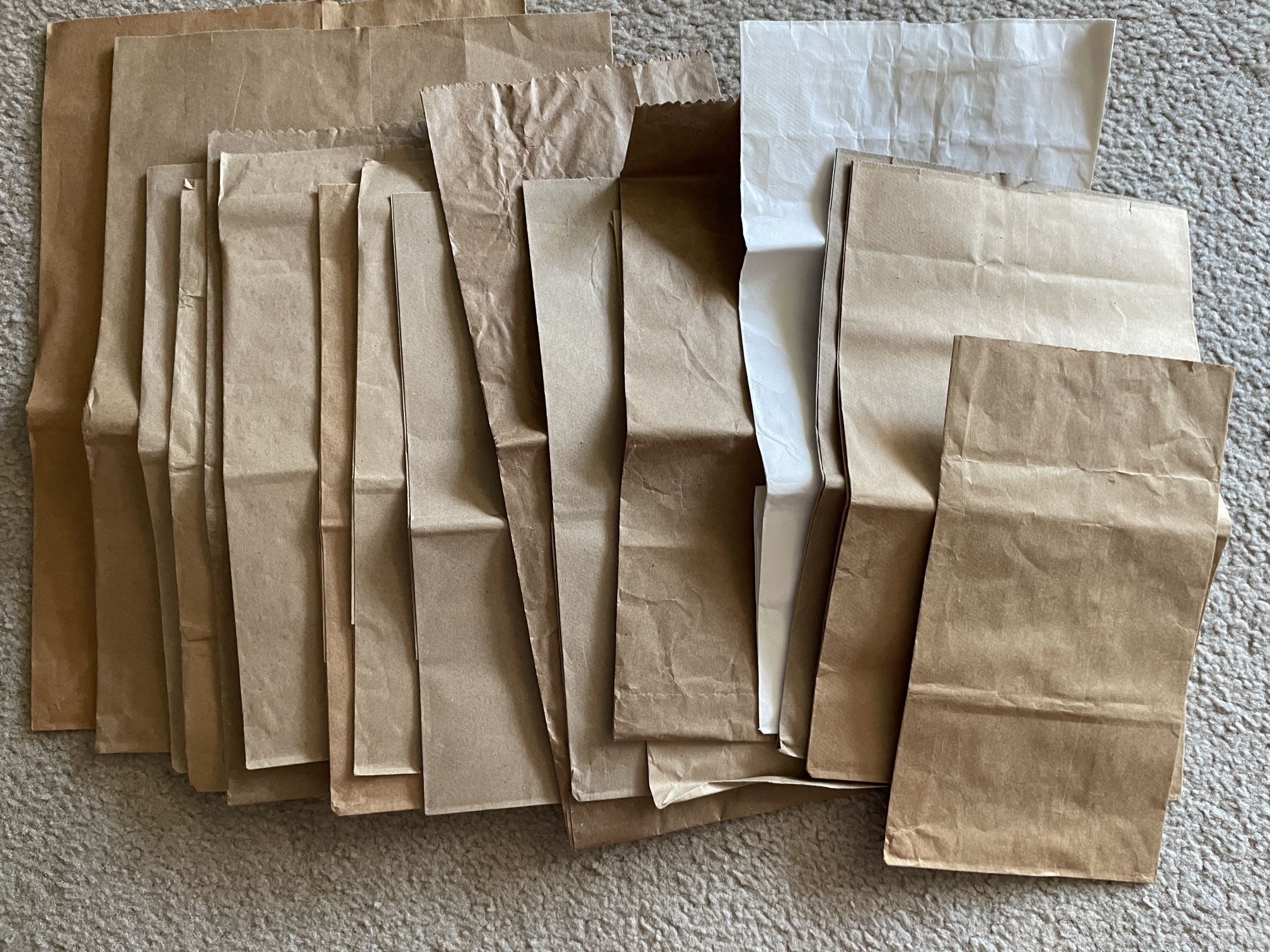 Lot of 51 Brown Shopping Paper Bags - Medium and Large - Handles