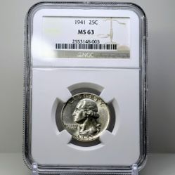 1941 US Silver Coin - Washington Silver Quarter MS63