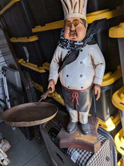 Decorative Chef Figurine Statue with Frying Pan