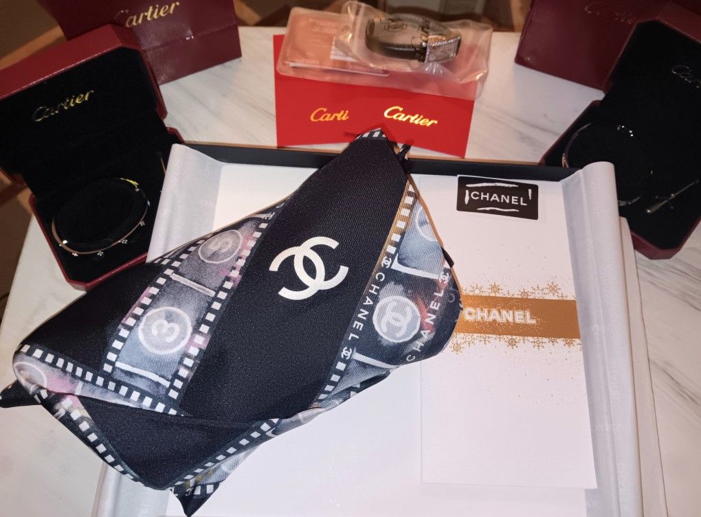Cartier Bracelets, Watch & Chanel Scarf