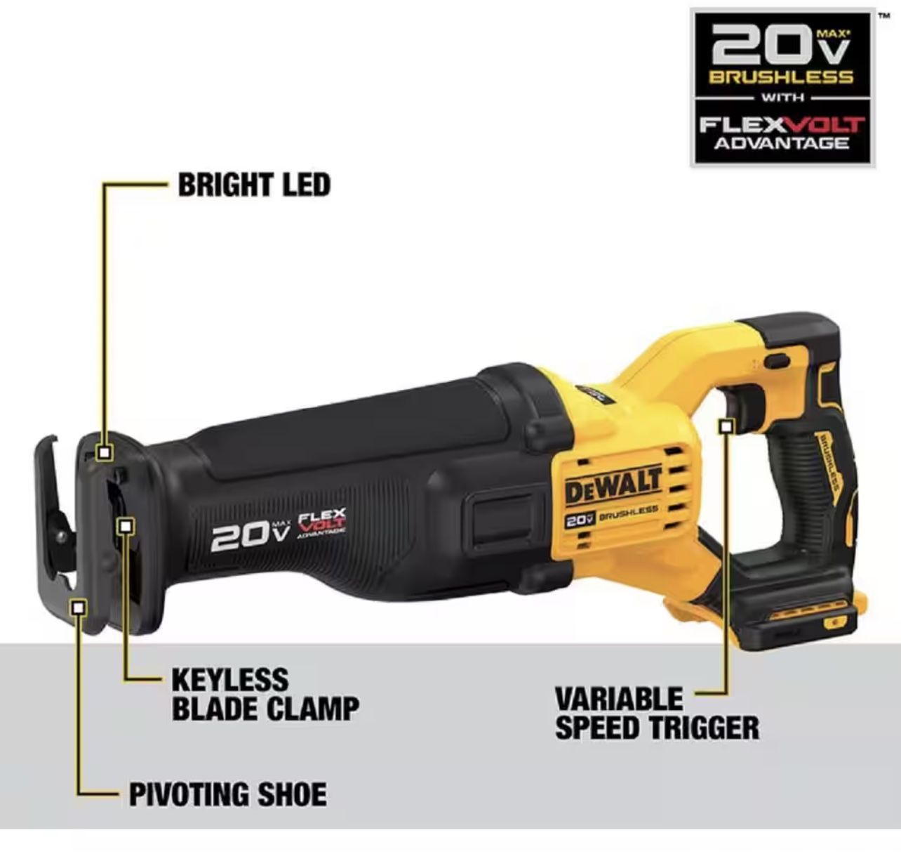 DeWALT 20V MAX Lithium Ion Cordless Brushless Reciprocating Saw with FLEXVOLT ADVANTAGE