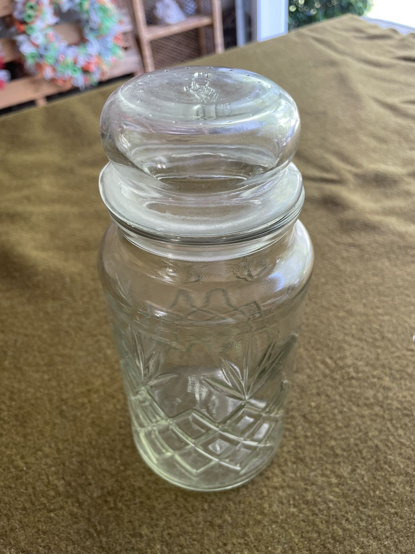 VTG 1983 PLANTERS Mr Peanut Clear Glass Canister Jar Lid Logo Anchor Hocking