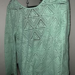 Mint Green Crochet Poncho swim cover shirt large