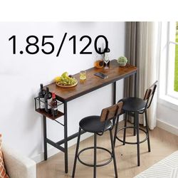 Bar Table and Chairs Set for 2, One Size, Brown