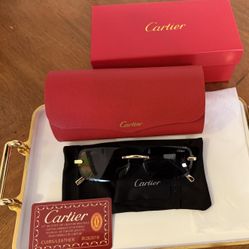 Cartier Santos Gold Rimless Sunglasses