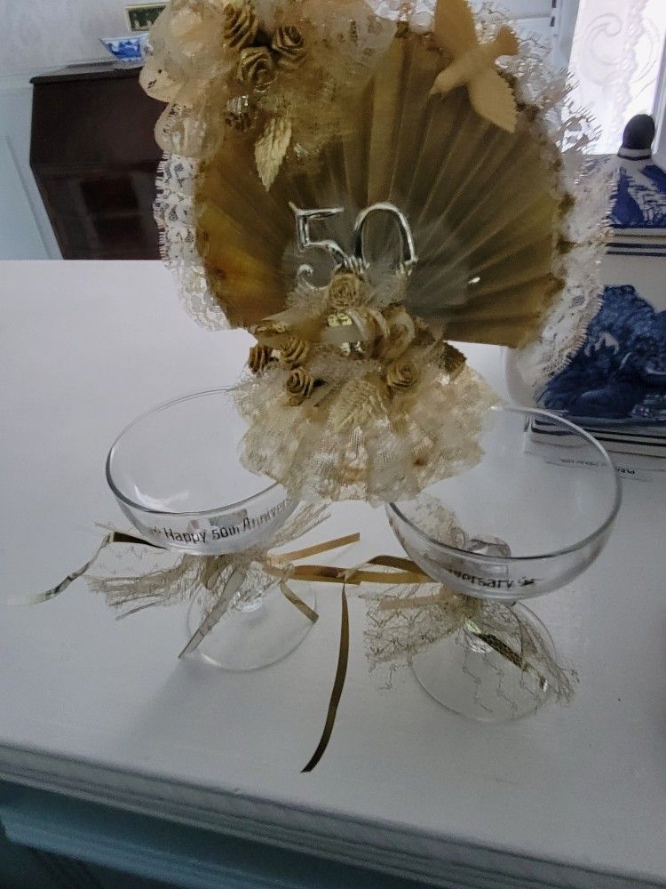 50th ANNIVERSARY cake Topper , Glasses