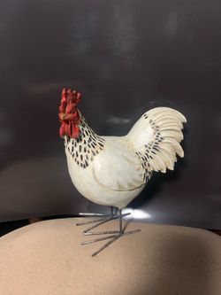 Decorative Rooster Figurine with Metal Legs