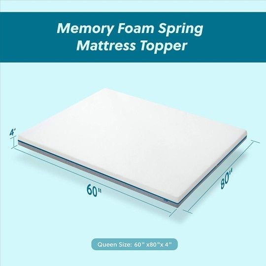 Bedsure 4 Inch Queen Memory Foam Spring Mattress Topper New In Box

