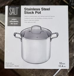 New Salt Stainless Steel 12 Qt. Stock Pot With Glass Lid