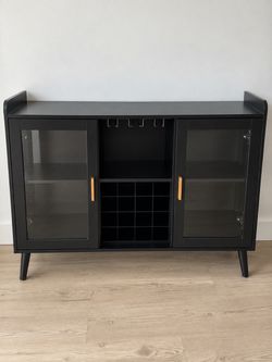 Black Bar Cabinet with Glass Doors