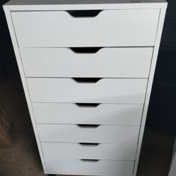 7 Drawer Cabinet with Wheels, White(Cosmetic Damage On Backside Pic#3