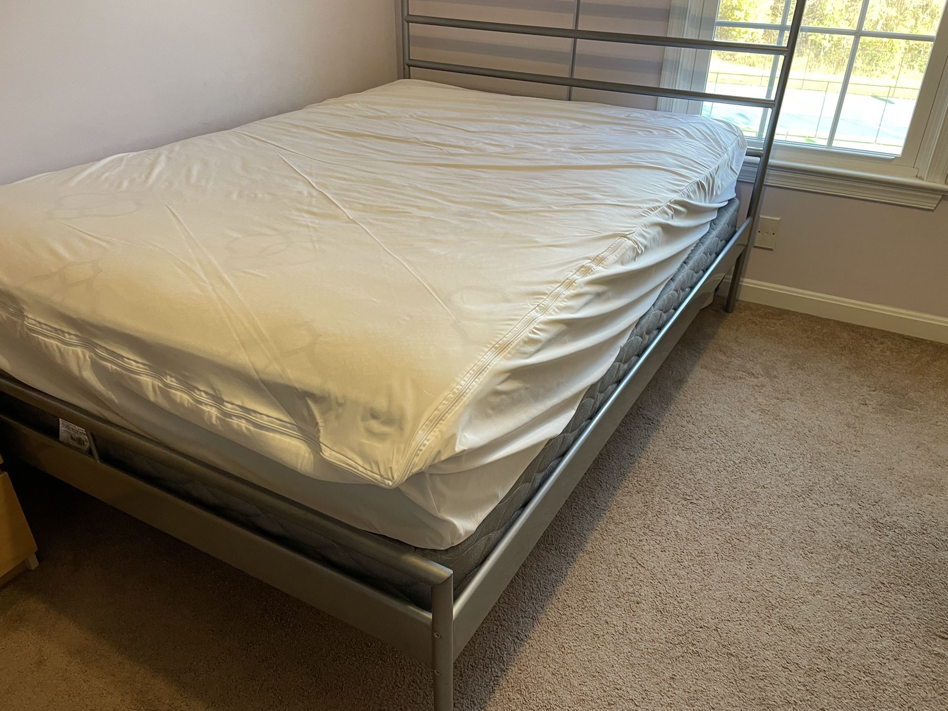 Full Size Metal Bed, Boxspring, Mattress