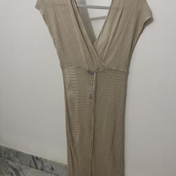 Sleeveless V-Neck Knit Maxi Dress in Beige