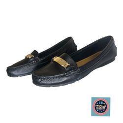 Coach Black leather loafers with gold-tone plate 