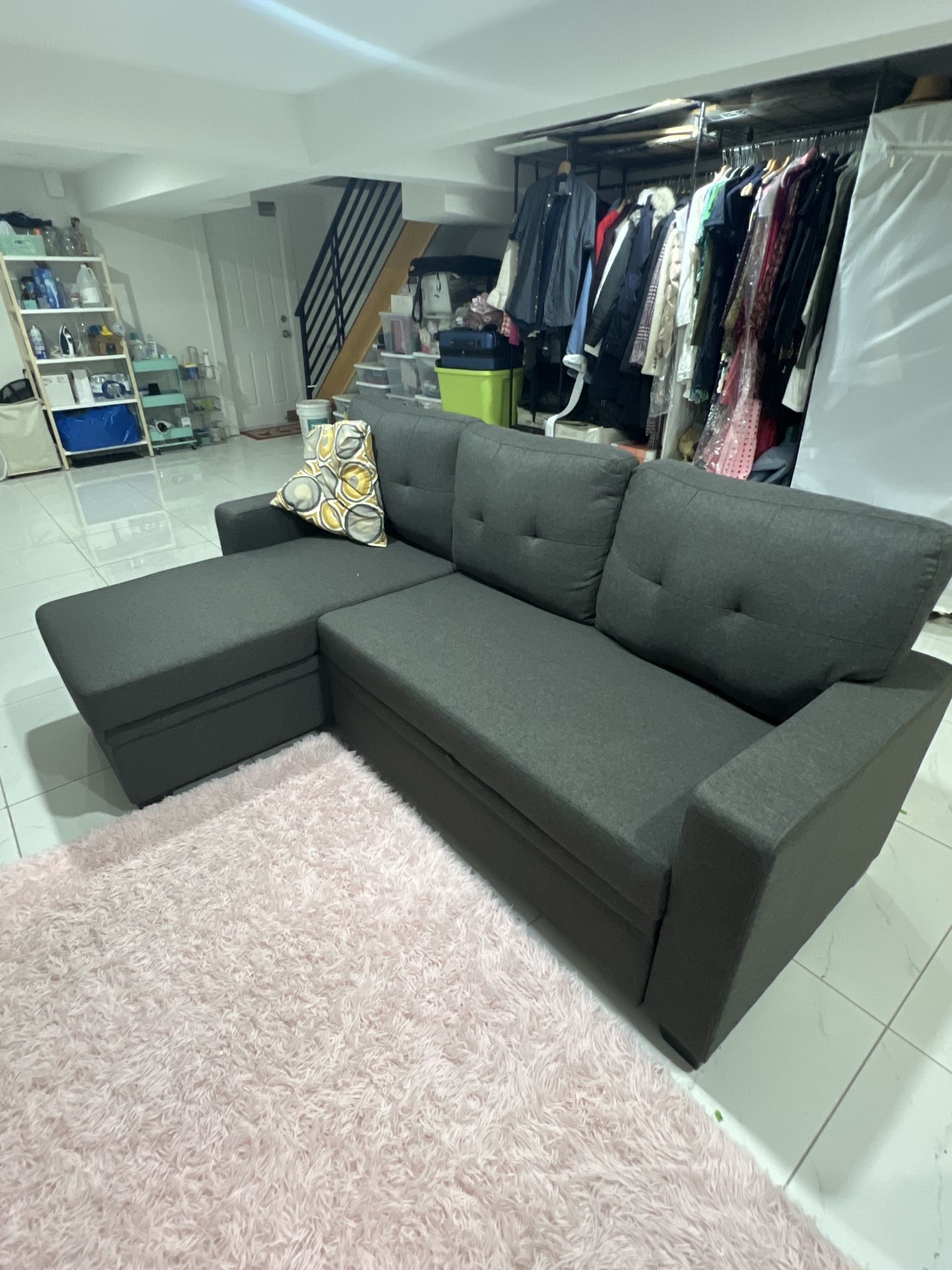 Gray Sectional Sleeper Couch with Storage