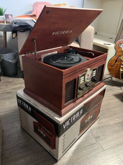 Victrola 7-in-1 Bluetooth Record Player & Multimedia Center with Built-in Speakers – 3-Speed Turntable, CD & Cassette Player, AM/FM Radio, Wireless Mu