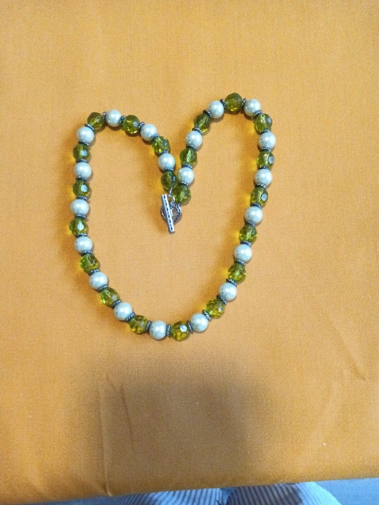 18 in Green Pearls and Green Beads with Black  Beads