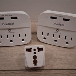 (2) 3-Outlet w/ USB Surge Protectors & Travel Adapter