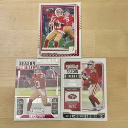 Brock Purdy 49ers 3-Card Lot • Donruss + Contenders Season Ticket