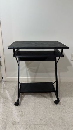 Black Computer Desk with Keyboard Tray and Wheels