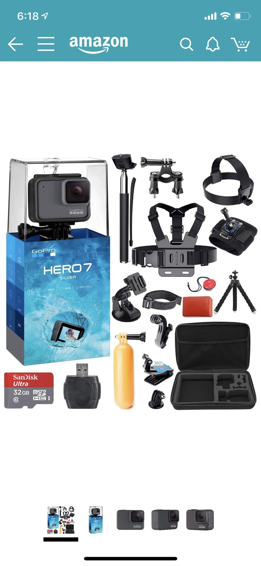 GoPro 7sliver brand new used once with all you see. Everything still in package but go pro