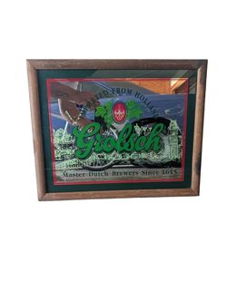Vintage Grolsch Beer Framed Bar Mirror – Master Dutch Brewers Since 1615 – 23" x 22" – $60 OBO
