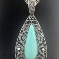 3.5" Fashion Pendant Turquoise Color Stone on a 24" Long Hanging Necklace