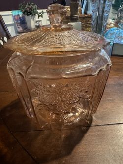 Pink 1930's Anchor Hocking Depression glass cookie jar
