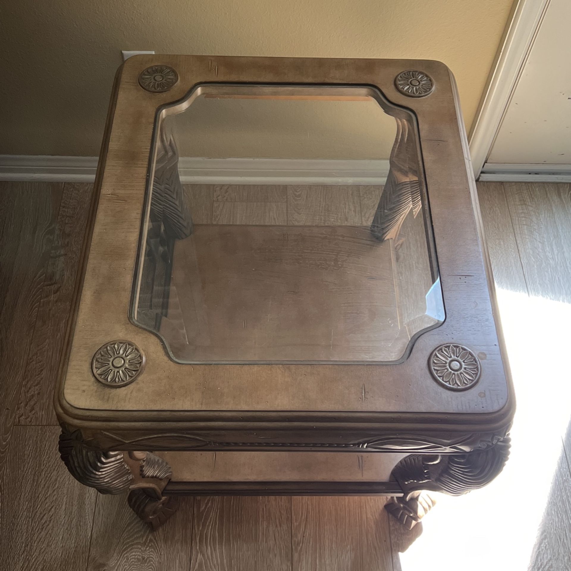 Wood Glass End Table Coffee Table 