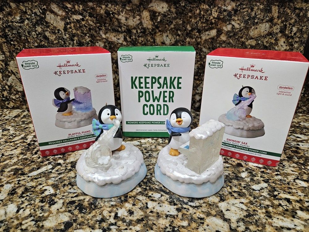 Hallmark Keepsake 2017 Swingin' Sax Piano Ornament set w/ power cord kit IN BOXES Christmas holiday