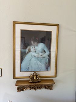 Victorian women and child picture in gold ornate frame