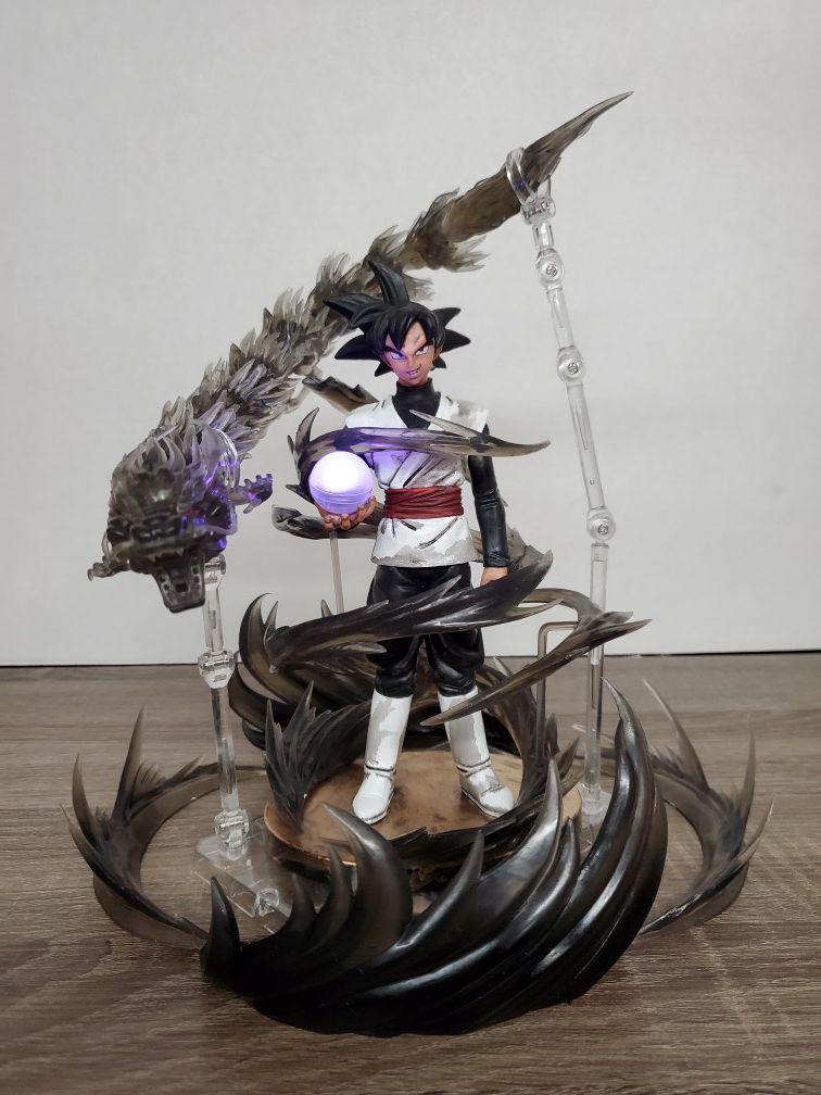 Japanese anime dragon ball super black goku limited hand special paint with special effects parts purple LED light ball figure toys 9 inches