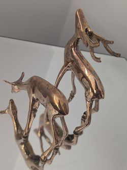 vintage brass figurines, solid brass buck & doe deer or reindeer, retro holiday decor