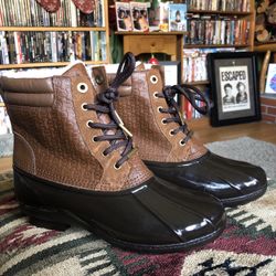 New ~ Michael Kors Women's High Duck Boot Brown MK Logo (S) 8 