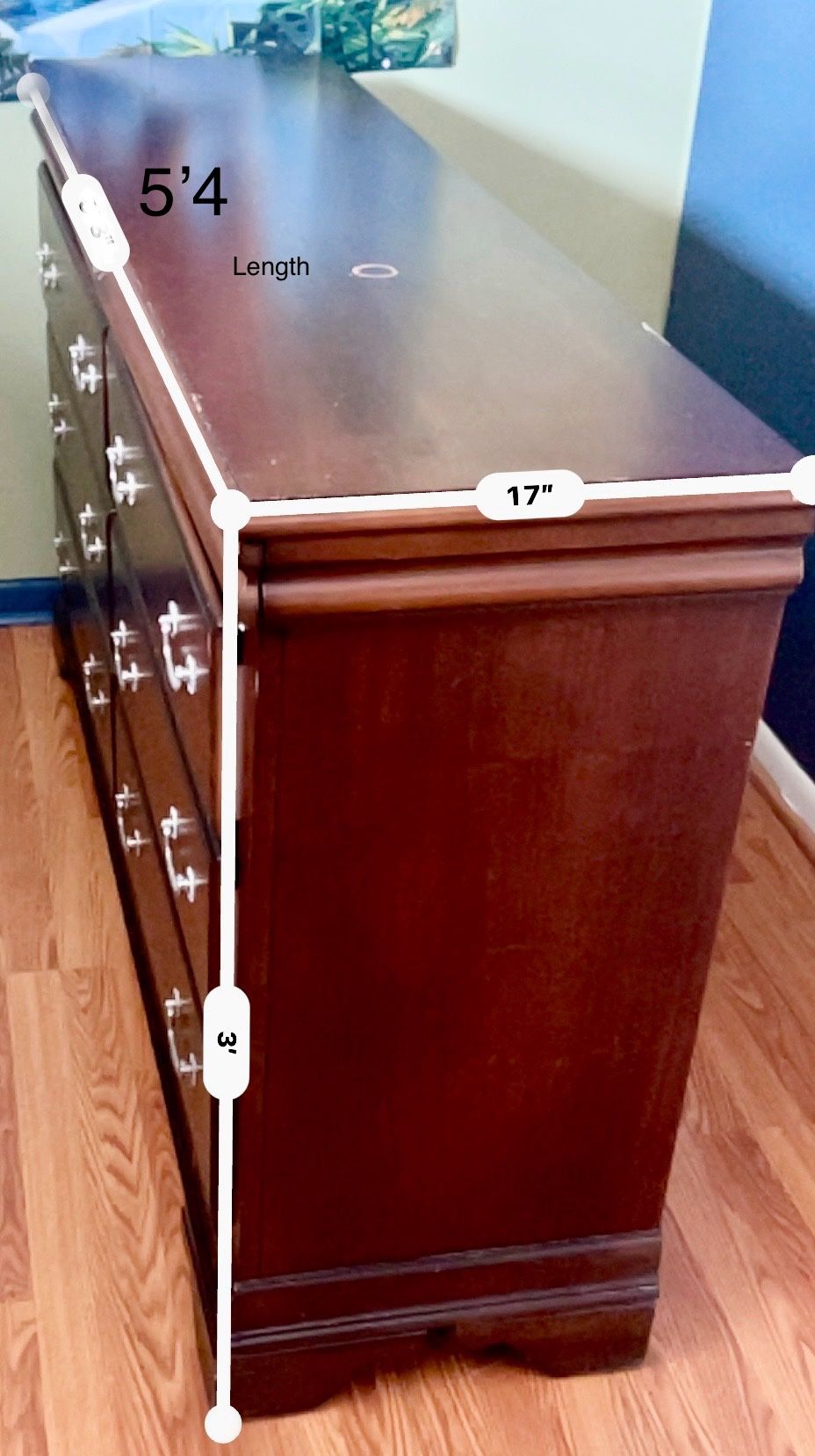 Wooden Dresser With Hidden Top Compartment With Mirror