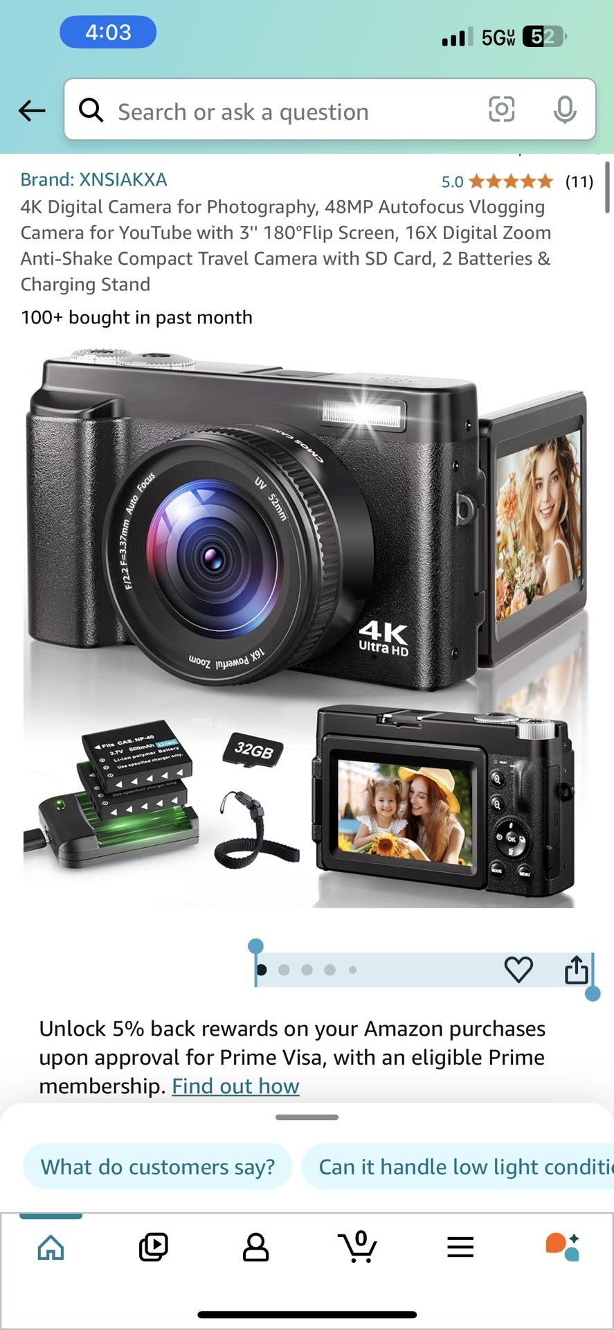 4K Digital Camera for Photography Autofocus 48MP 4K Camera with SD